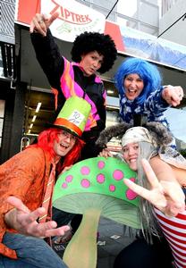 Ziptrek employees promoting March Madness &#8211; from L-R front Trevor Mosher and Michelle Tatton - from L-R back Nicole Sutherland and Nicky Busst.
